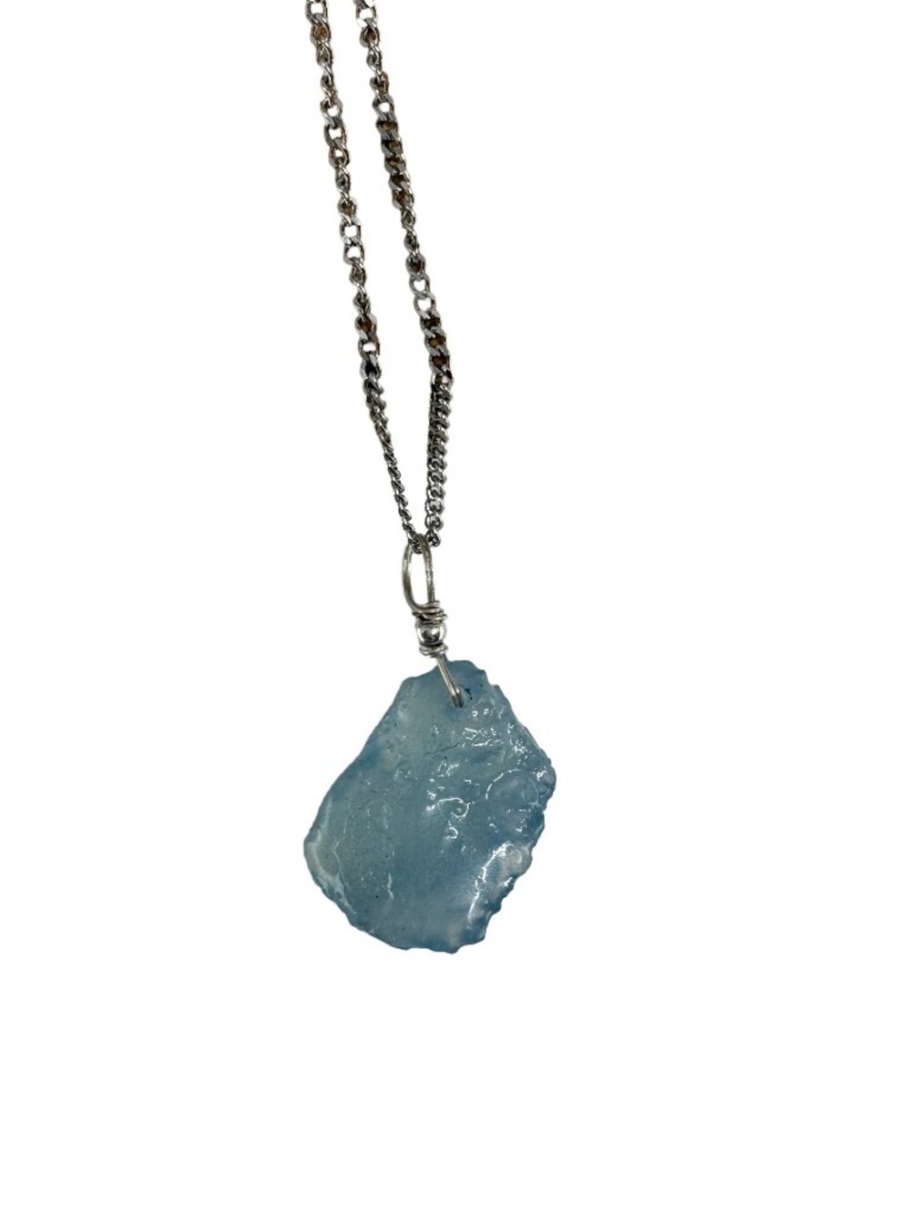 Natural Icy Aquamarine Pendant 925 Sterling Silver March Birthstone w Necklace
